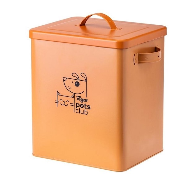 Vigar Pets Club Large 12L Cat/Dog Pet Food Metal Storage Container w/ Lid Orange