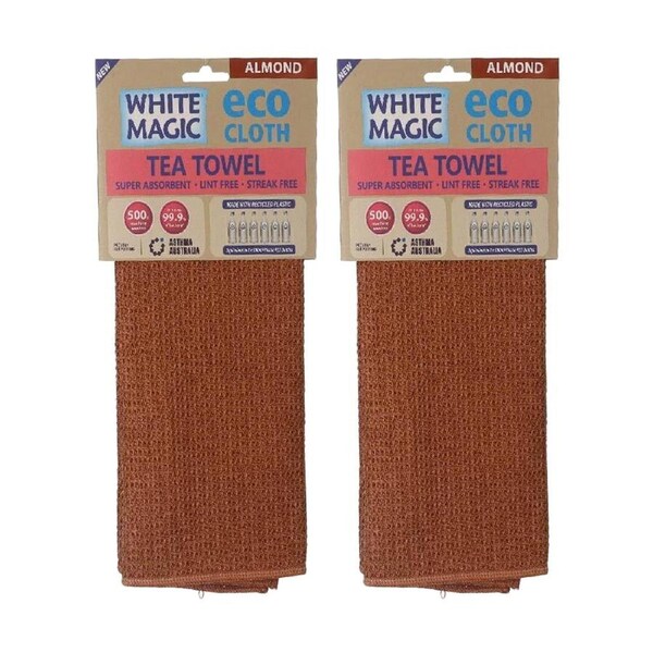2x White Magic Microfibre 70x50cm Eco Cloth Tea Towel Single Drying Almond