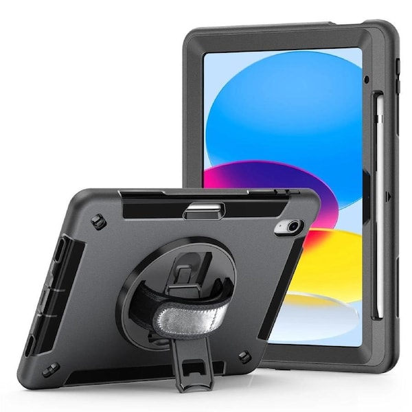 Pisen Rugged Apple iPad (10.9') (10th Gen) Case Black - Built-in-Kickstand