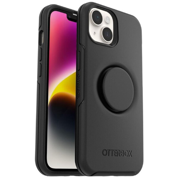 OtterBox Otter + Pop Symmetry Apple iPhone 14 Plus Case Black - (77-88743), Antimicrobial, DROP+ 3X Military Standard, Swappable PopGrip, Raised Edges
