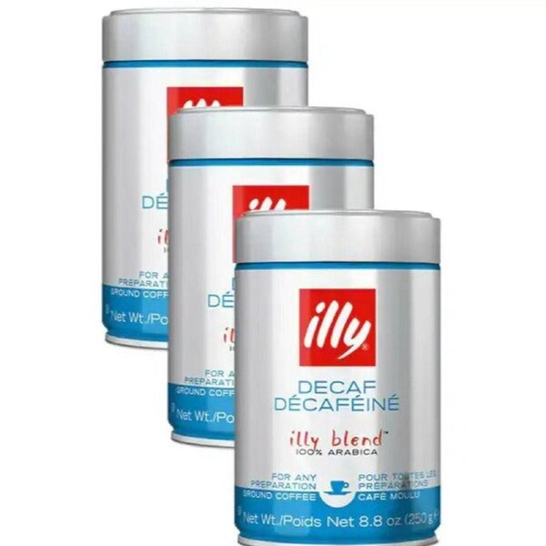 3x Illy 250g Decaf Espresso Arabica Ground Coffee Classic Roast/Sweet Notes