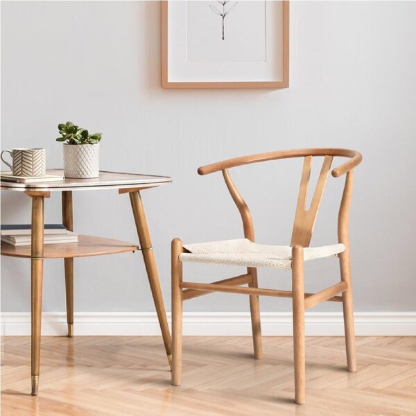 Oikiture Dining Chair Wooden Hans Wegner Replica Chair Wishbone Cafe Lounge Seat