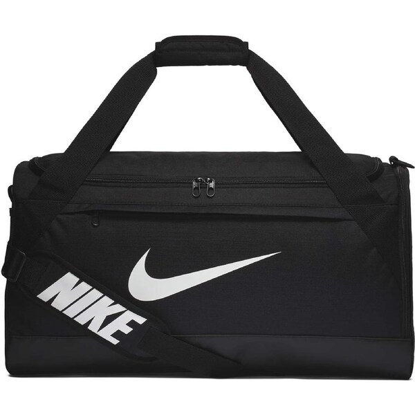 NIKE Brasilia Duffel Bag, Black/Black/White, Medium - 60L