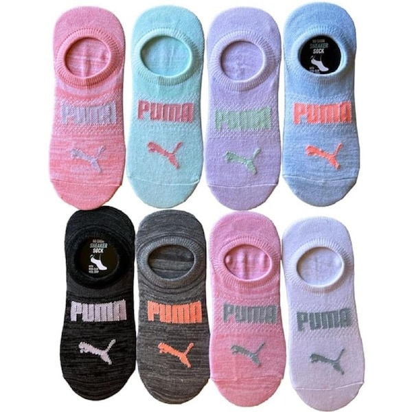 Puma Ladies Women No Show Sport Liner Socks 8-Pair Shoe Size: 5-9.5 - Multi