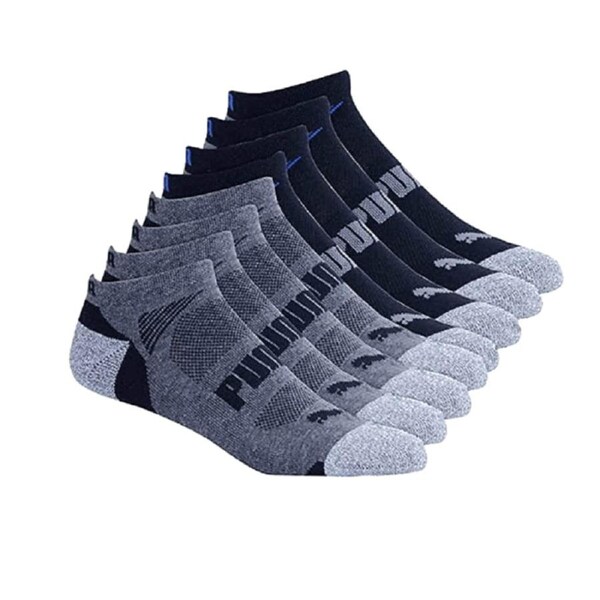 Puma Men's Low Cut 8 Pack Sport Socks, Moisture Control, Arch Support Men's Sock Size 13-15 - Steel Grey/Strong Blue