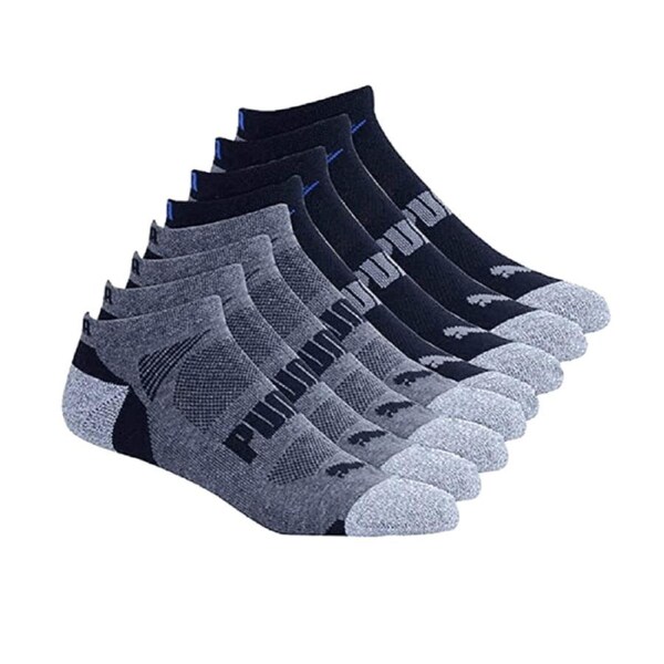 Puma Men's Low Cut 8 Pack Sport Socks, Moisture Control, Arch Support, Men's Shoe Size 6-12 - Steel Grey/Strong Blue