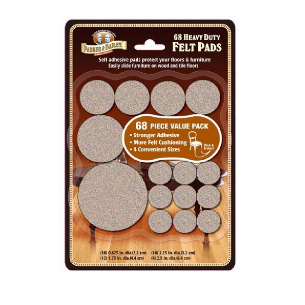 68pc Parker & Bailey Heavy Duty Adhesive Felt Pads Floor Protector Assorted Size