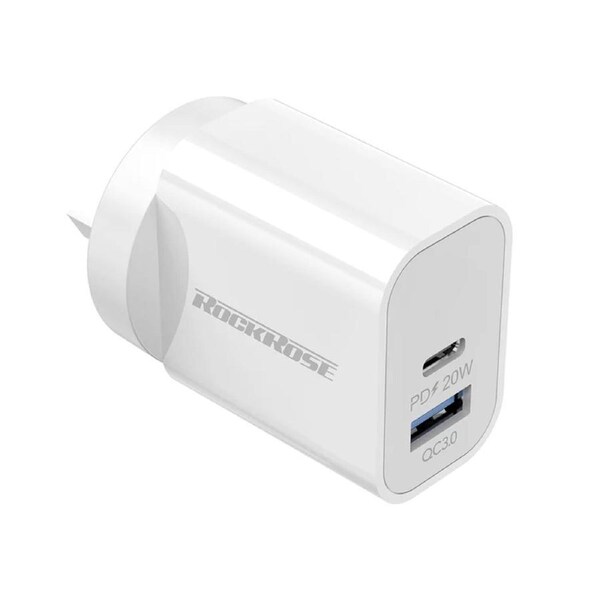 Rockrose 20W Dual Port Wall Travel Charger Casa Ac Neo For Mobile Phones White