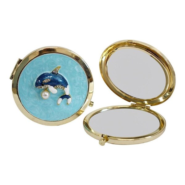 Metal/Enamel/Glass 7cm Compact Mirror Cosmetic Travel/Pocket Portable Ocean Orca