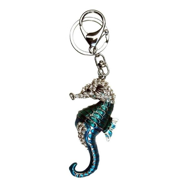 Metal/Crystal Seahorse Keyring Bag/Car Key Accessory Charm Keychain Tag Blue