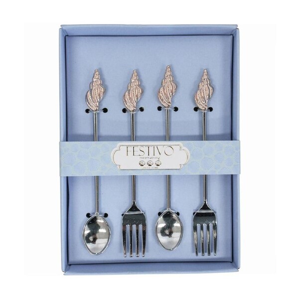 4PK Metal Decorative Shell Fork/Spoon Set Dining Utensil Cutlery Tableware SLV