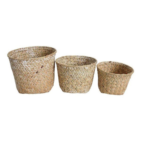 3pc Woven Straw 15/16/20cm Storage Tub Set Home/Laundry Organiser Natural/Wash