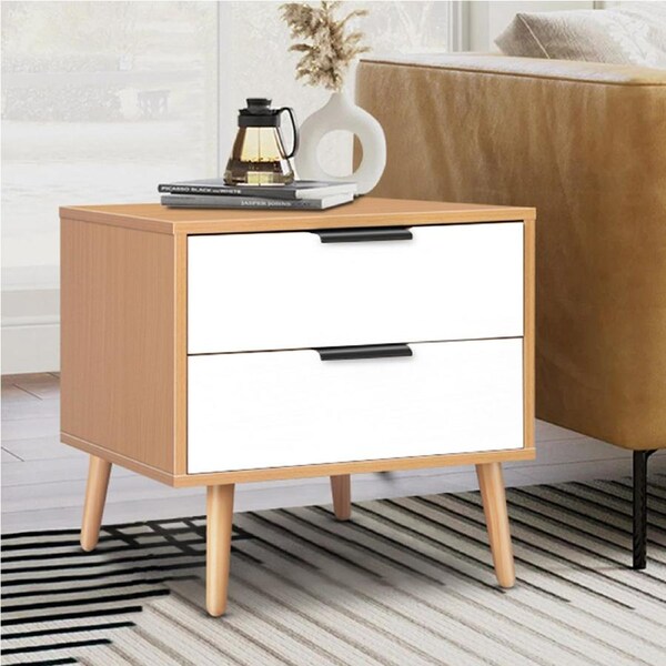 ALFORDSON 2 Drawers Bedside Table (Wood & White)