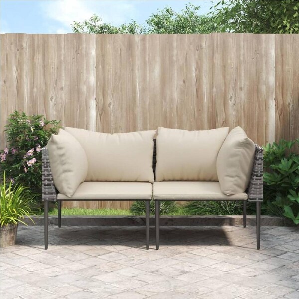 Garden Corner Sofas with Cushions 2 pcs Grey Poly Rattan vidaXL