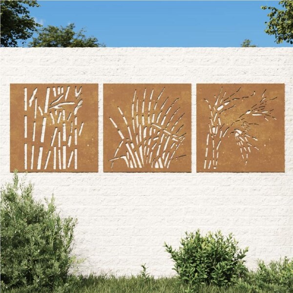 Garden Wall Decorations 3 pcs 55x55 cm Corten Steel Grass Design vidaXL