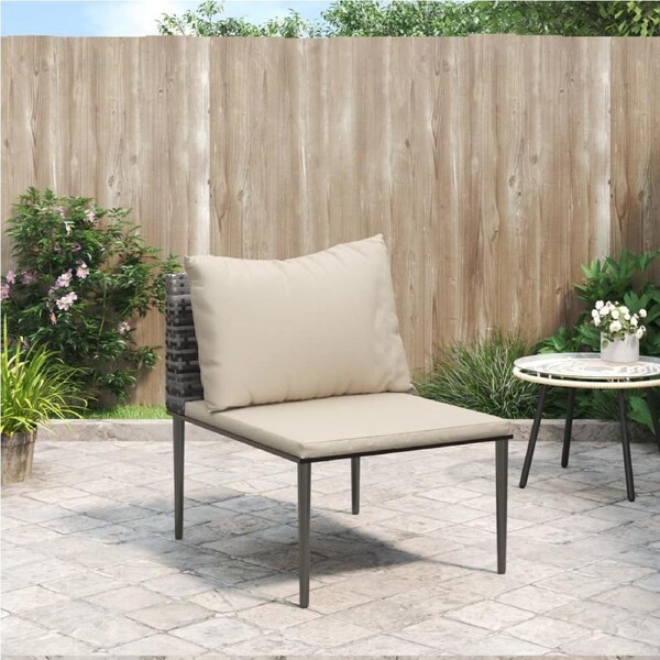 Garden Middle Sofa with Cushions Grey Poly Rattan vidaXL