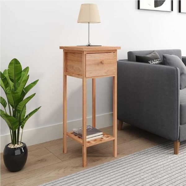 Side Table with Drawer 25x25x60cm Solid Wood Walnut vidaXL