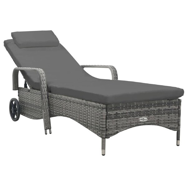 Sun Lounger with Wheels Poly Rattan Anthracite vidaXL
