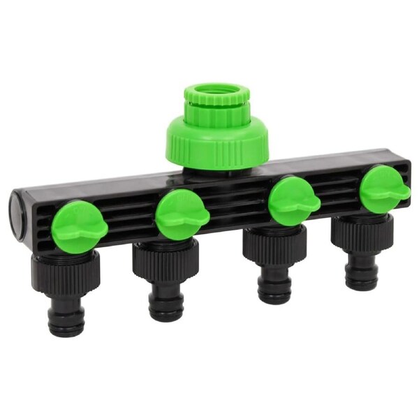 4-Way Tap Adaptor Green and Black 19.5x6x11 cm ABS & PP vidaXL