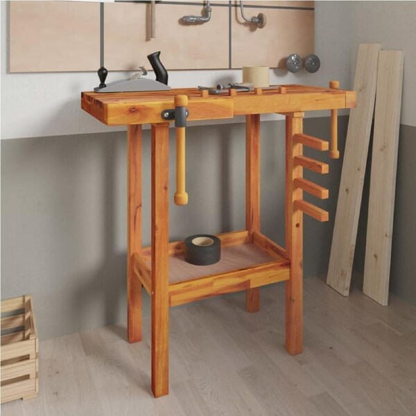 Workbench with Vices 92x48x83 cm Solid Wood Acacia vidaXL