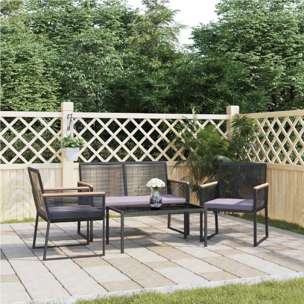 4 Piece Garden Lounge Set with Cushions Black Steel vidaXL