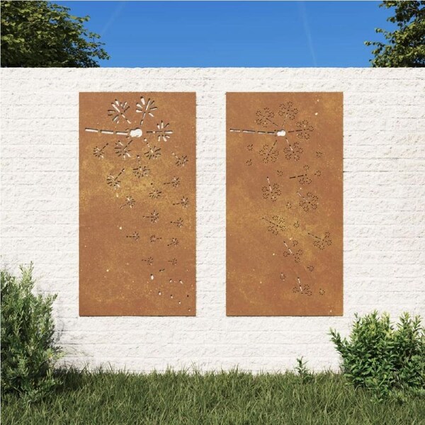Garden Wall Decorations 2pcs 105x55cm Corten Steel Flower Design vidaXL