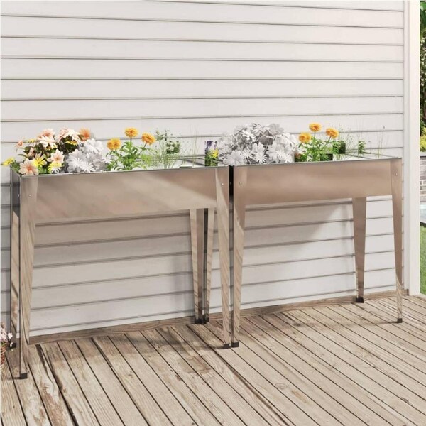 Garden Planters 2 pcs Galvanised Steel vidaXL