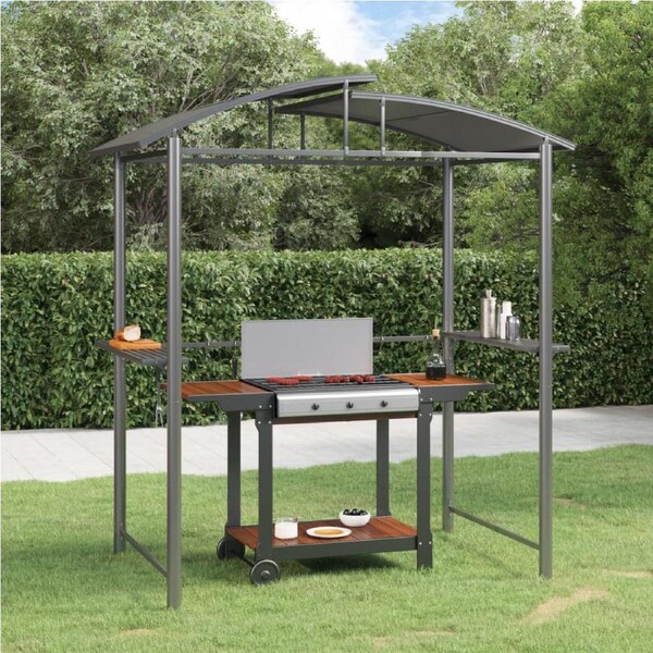 BBQ Gazebo with Side Shelves Anthracite 210x114x230 cm Steel vidaXL