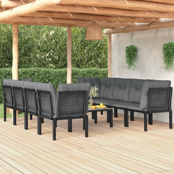 9 Piece Garden Lounge Set Black and Grey Poly Rattan vidaXL