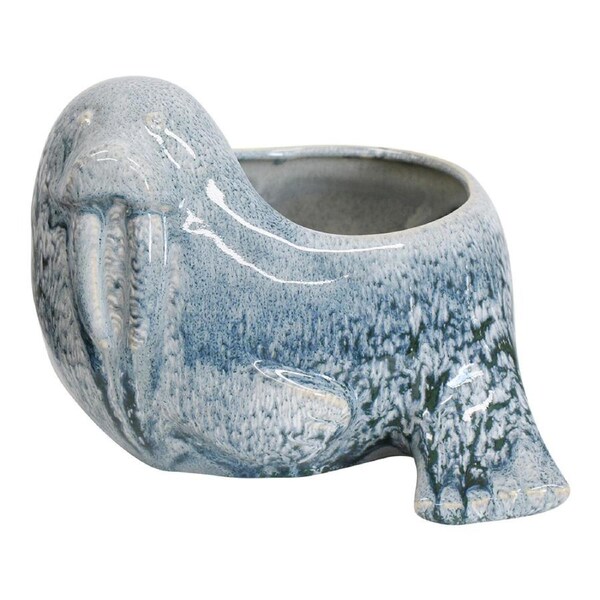 Ceramic Slouchy Seal 19.5cm Planter Flower Pot Tabletop Home Garden Decor Blue