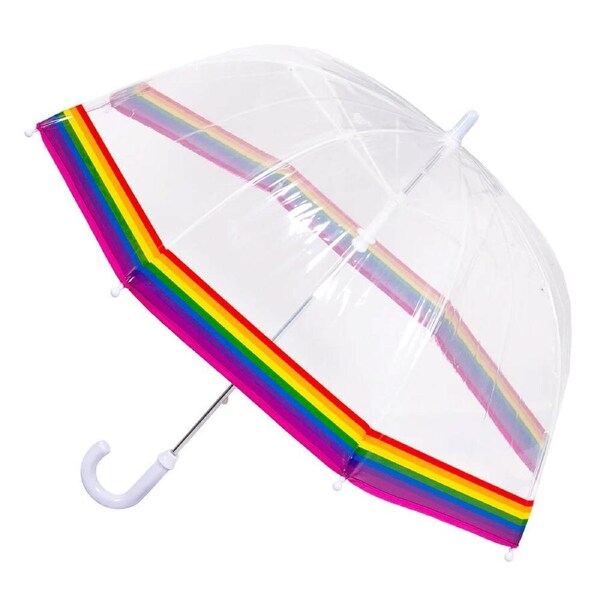 Bobbie J Clear Kids/Childrens Rainbow Trim Rain/Wind Protection Umbrella 3+