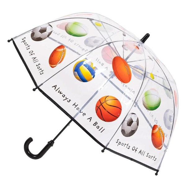 Bobbie J Clear Kids/Childrens Sport Ball Print Rain/Wind Protection Umbrella 3+