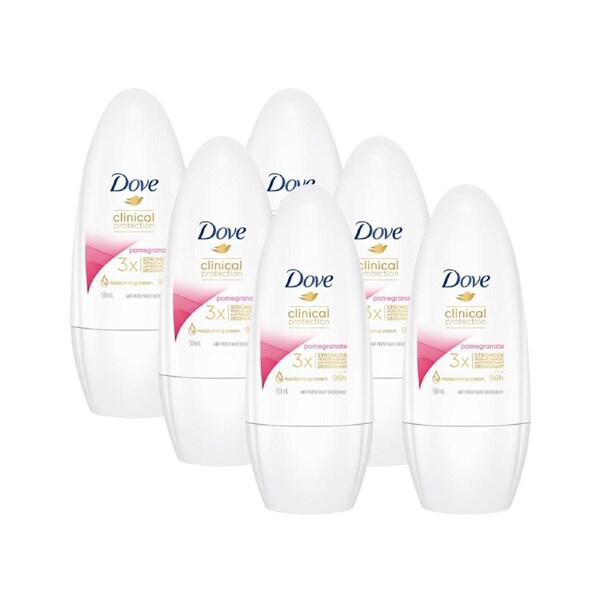6 x Dove Clinical Protection Antiperspirant Deodorant Roll On Pomegranate 50mL