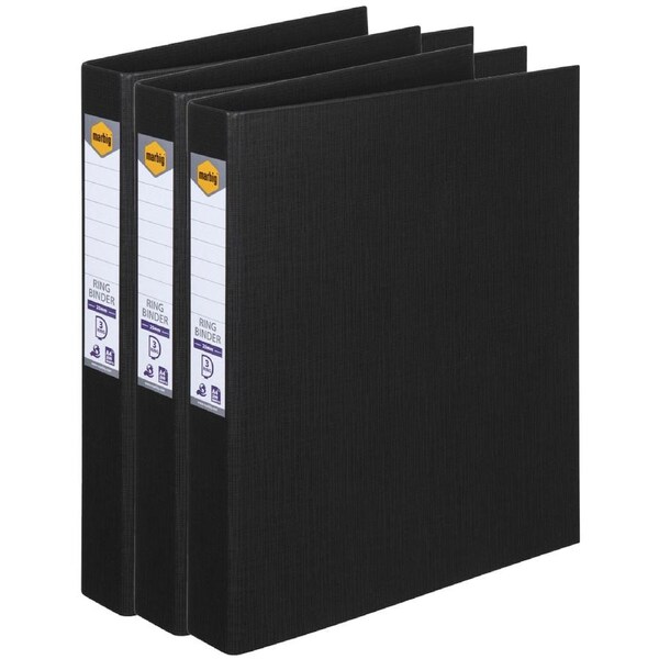 3x Marbig PE/Linen 3 D-Ring 25mm A4 Binder File Document Organiser Holder Black