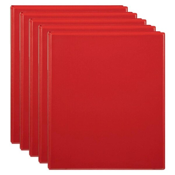 5x Marbig Clearview 4 D-Ring Insert Binder A4 File 25mm Document Organiser Red