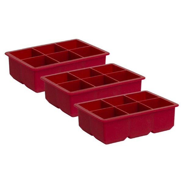 3PK Barpro XL 6 Cube Mould Easy Release Silicone Dishwasher Safe Ice Maker Tray