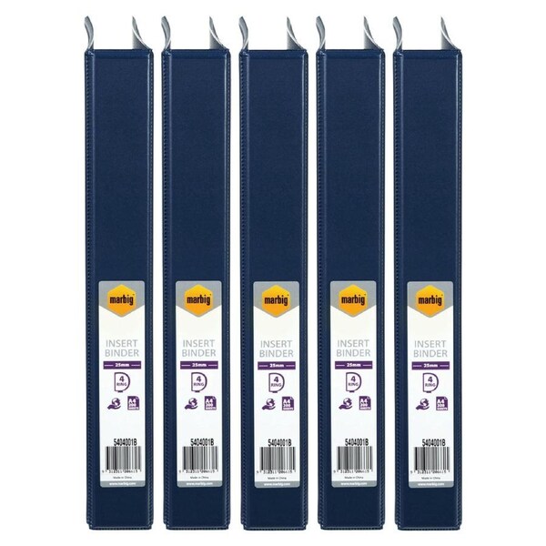 5x Marbig Clearview 4 D-Ring Insert Binder A4 File 25mm Document Organiser Blue