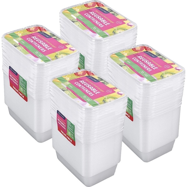 100pc Topchef 650ml Rectangle BPA Free Reusable Food Container w/Lid Clear