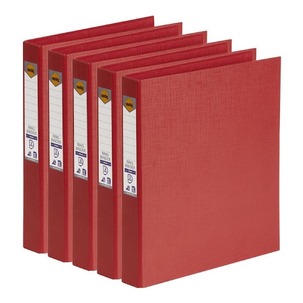5x Marbig PE/Linen 2 D-Ring 25mm A4 Binder File Paper/Document Organiser Red