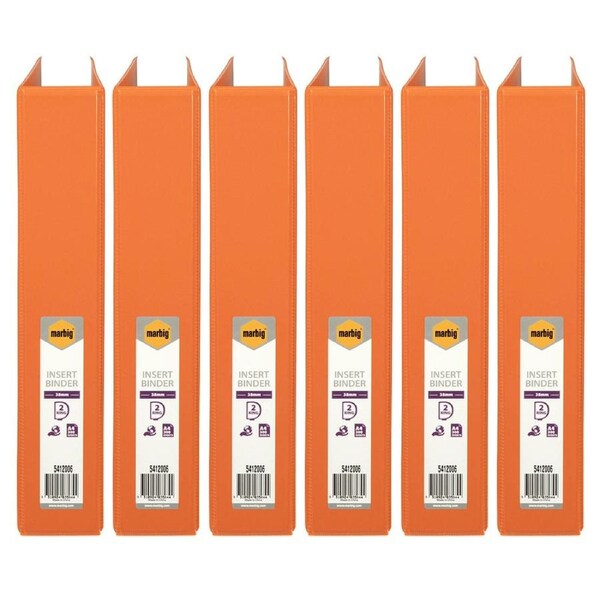 6x Marbig PP Clearview 2 D-Ring 38mm A4 Insert Binder File Paper Organiser ORNG
