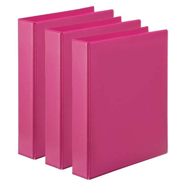 3x Marbig PP Clearview 4 D-Ring 50mm A4 Insert Binder File Paper Organiser Pink