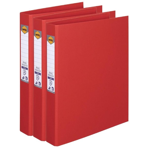 3x Marbig PE/Linen 3 D-Ring 25mm A4 Binder File Document Organiser Holder Red