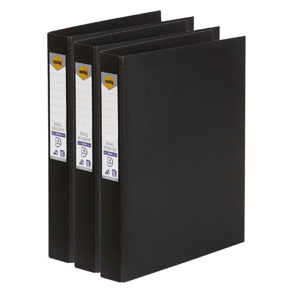 3x Marbig PE/Linen 4 D-Ring 25mm A4 Binder File Document Organiser Holder Black