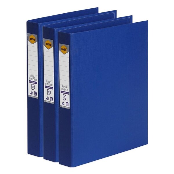 3x Marbig PE/Linen 4 D-Ring 25mm A4 Binder File Document Organiser Holder Blue