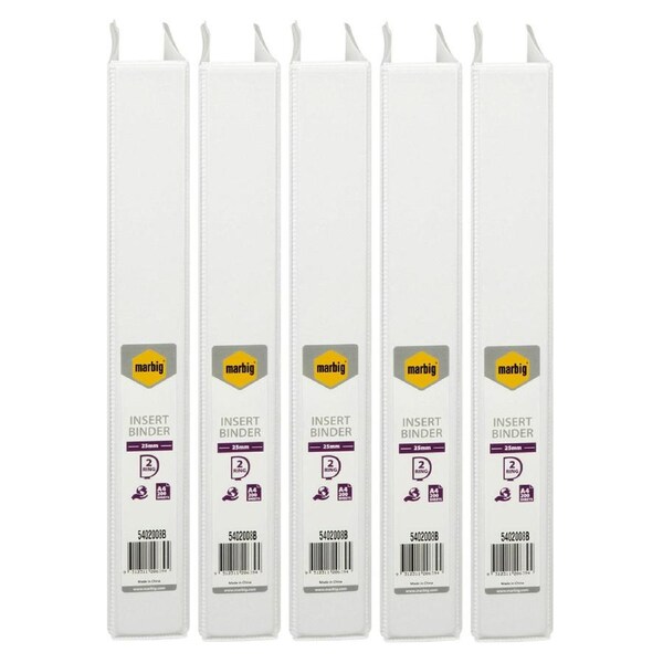 6x Marbig PP Clearview 2 D-Ring 25mm A4 Insert Binder File Paper Organiser White