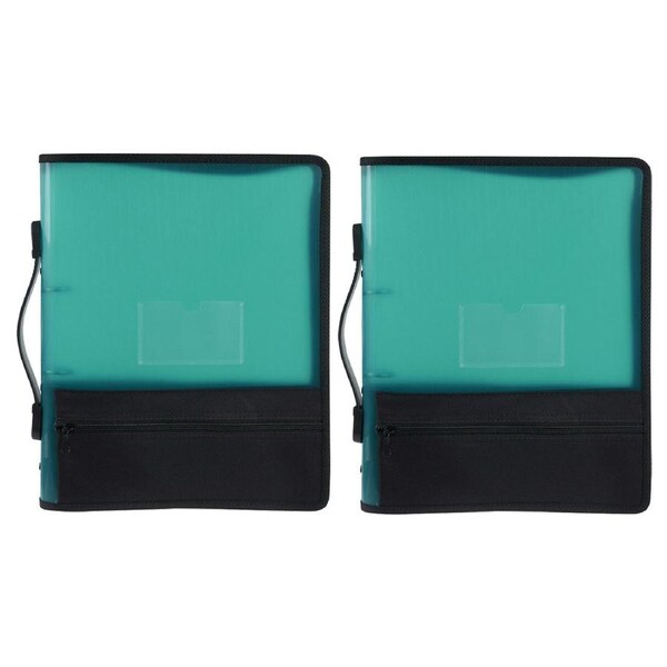 2x Marbig A4 File Zipper 3 O-Ring Binder w/ Handle 25mm Document Organiser Green