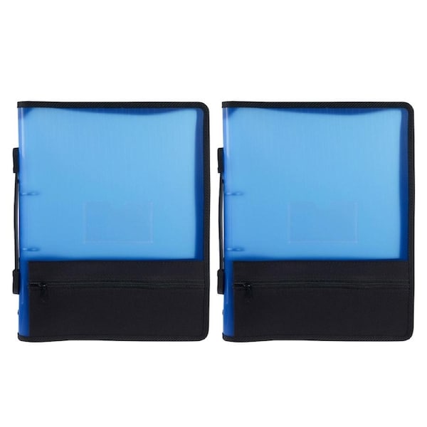 2x Marbig 2 O-Ring Zipper Binder w/ Storage A4 File Document Organiser 25mm Blue