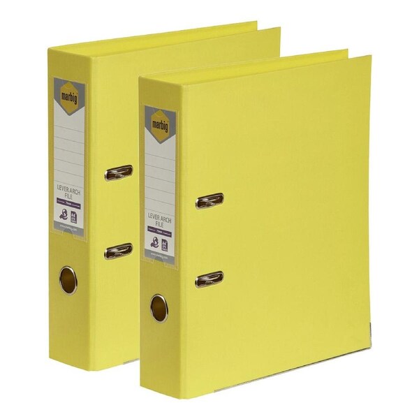 2x Marbig PE Lever Arch File Folder A4 Document Filing Organiser Holder Lemon
