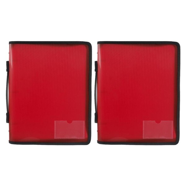 2x Marbig A4 File Zipper 3 O-Ring Binder w/ Handle 25mm Document Organiser Red