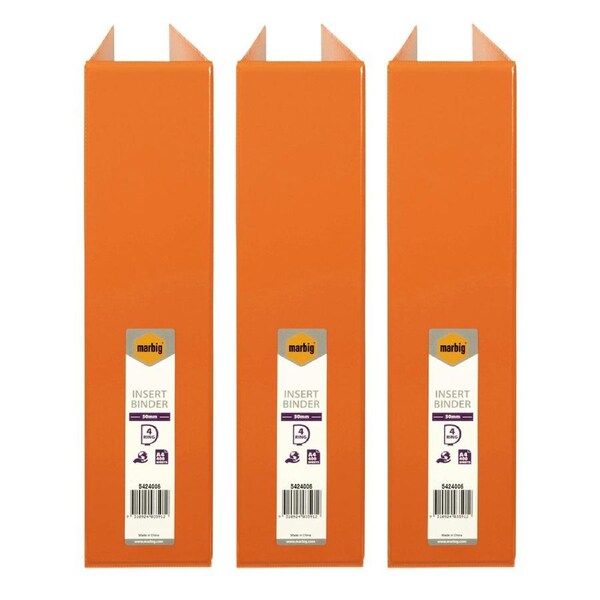 3x Marbig PP Clearview 4 D-Ring 50mm A4 Insert Binder File Paper Organiser ORNG